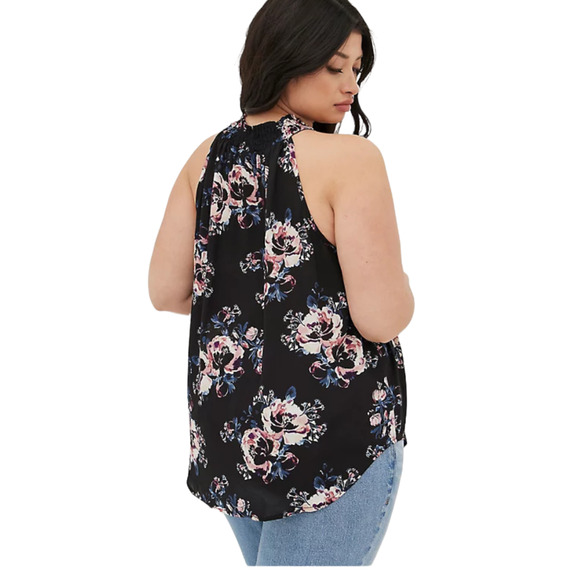 Torrid NWT Keyhole Halter - Georgette Floral Black Size 0X High Neck Sleeveless - Picture 4 of 9